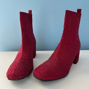 Reaction Kenneth Cole red rhinestone heeled slip-on boots size 8